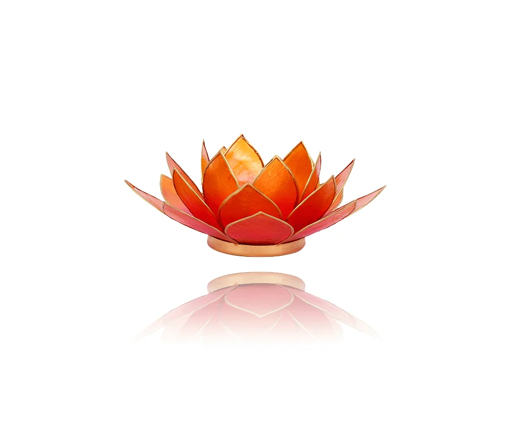 Teelichthalter - Capiz Muschel - Lotus Licht - Orange/Pink mit Gold - ca. 13,5x5,5 cm