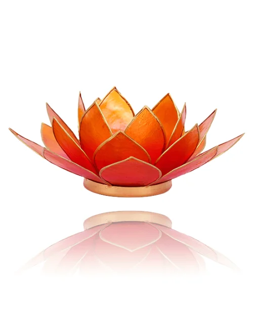 Teelichthalter - Capiz Muschel - Lotus Licht - Orange/Pink mit Gold - ca. 13,5x5,5 cm