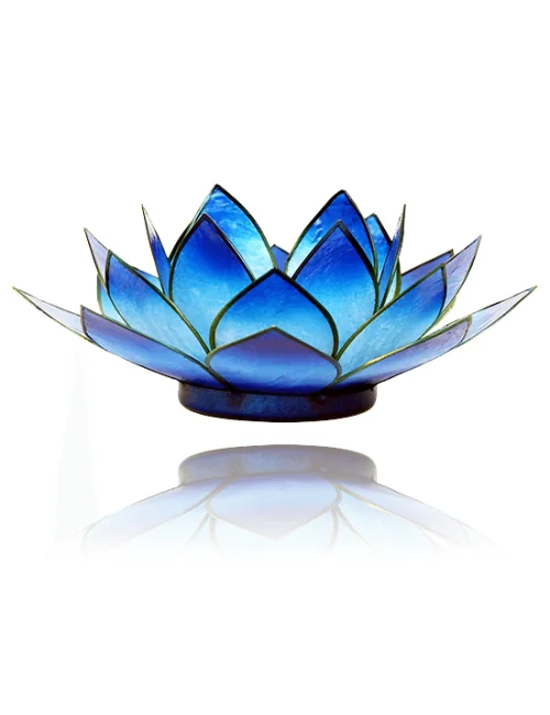 Teelichthalter - Capiz Muschel - Lotus Licht - Blau/Weiß mit Gold - ca. 13,5x5,5 cm
