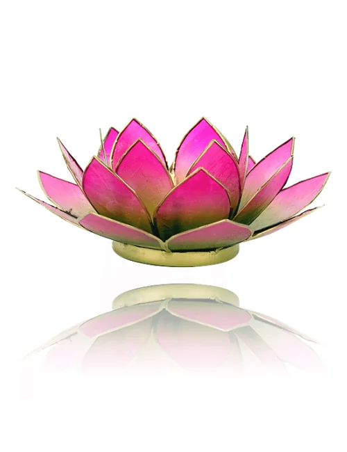 Teelichthalter - Capiz Muschel - Lotus Licht - Pink/grün mit Gold - ca. 13,5x5,5 cm