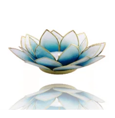 Teelichthalter - Capiz Muschel - Lotus Licht - Blau/Weiß mit Gold - ca. 13,5x5,5 cm