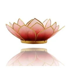Teelichthalter - Capiz Muschel - Lotus Licht - Rot/Rosa/Weiß mit Gold - ca. 13,5x5,5 cm