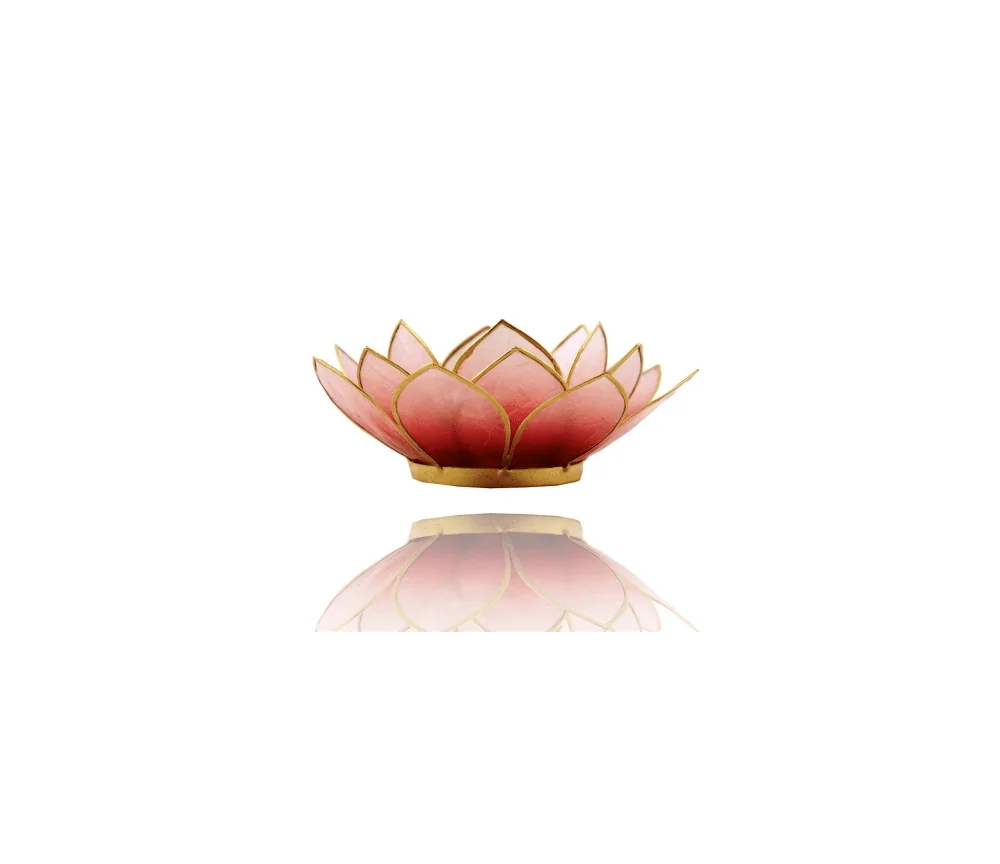 Teelichthalter - Capiz Muschel - Lotus Licht - Rot/Rosa/Weiß mit Gold - ca. 13,5x5,5 cm