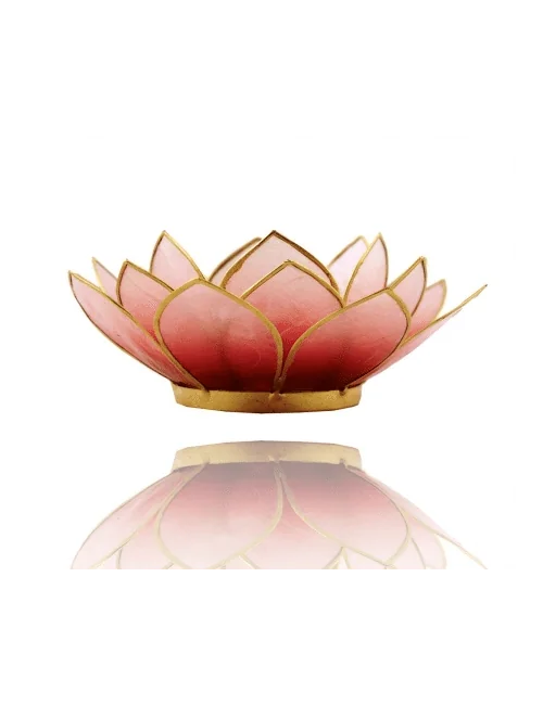 Teelichthalter - Capiz Muschel - Lotus Licht - Rot/Rosa/Weiß mit Gold - ca. 13,5x5,5 cm