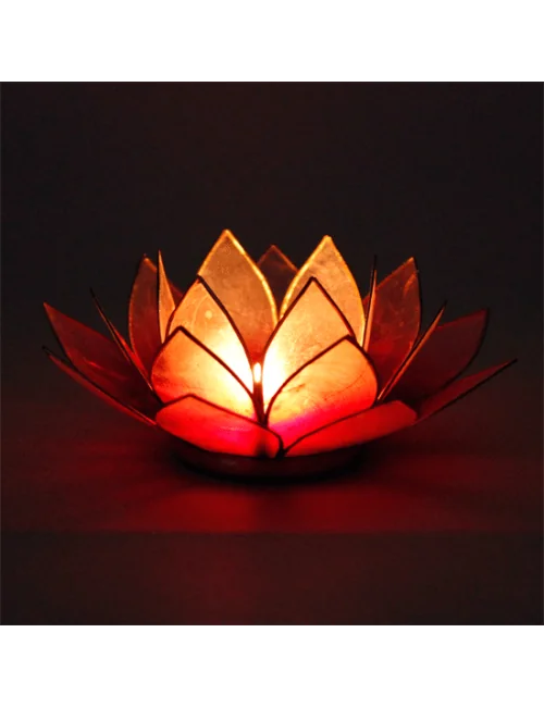 Teelichthalter - Capiz Muschel - Lotus Licht - Rot/Rosa/Weiß mit Gold - ca. 13,5x5,5 cm
