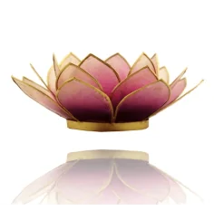 Teelichthalter - Capiz Muschel - Lotus Licht - Violett & hell Violett mit Gold - ca. 13,5x5,5 cm