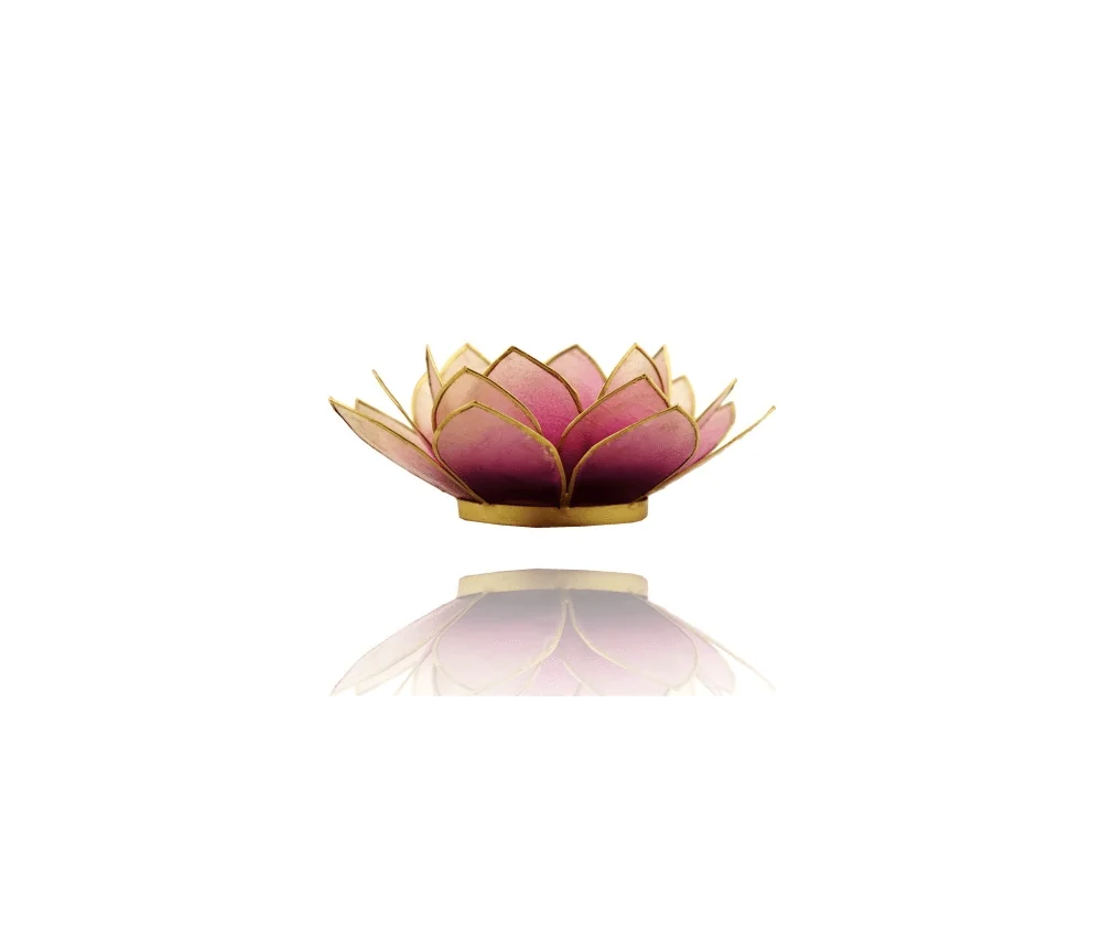 Teelichthalter - Capiz Muschel - Lotus Licht - Violett & hell Violett mit Gold - ca. 13,5x5,5 cm