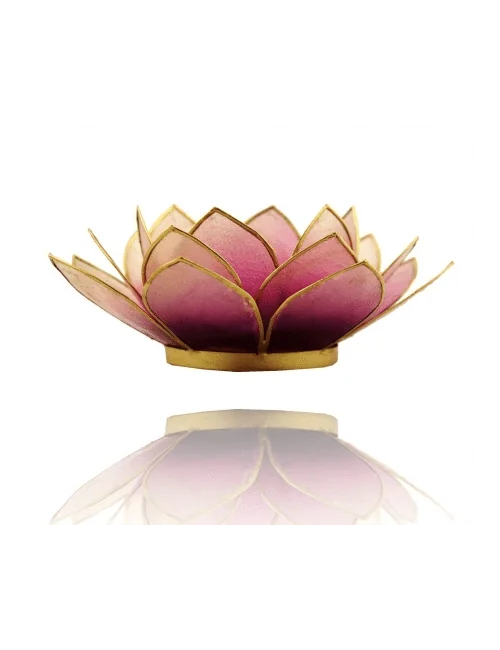 Teelichthalter - Capiz Muschel - Lotus Licht - Violett & hell Violett mit Gold - ca. 13,5x5,5 cm