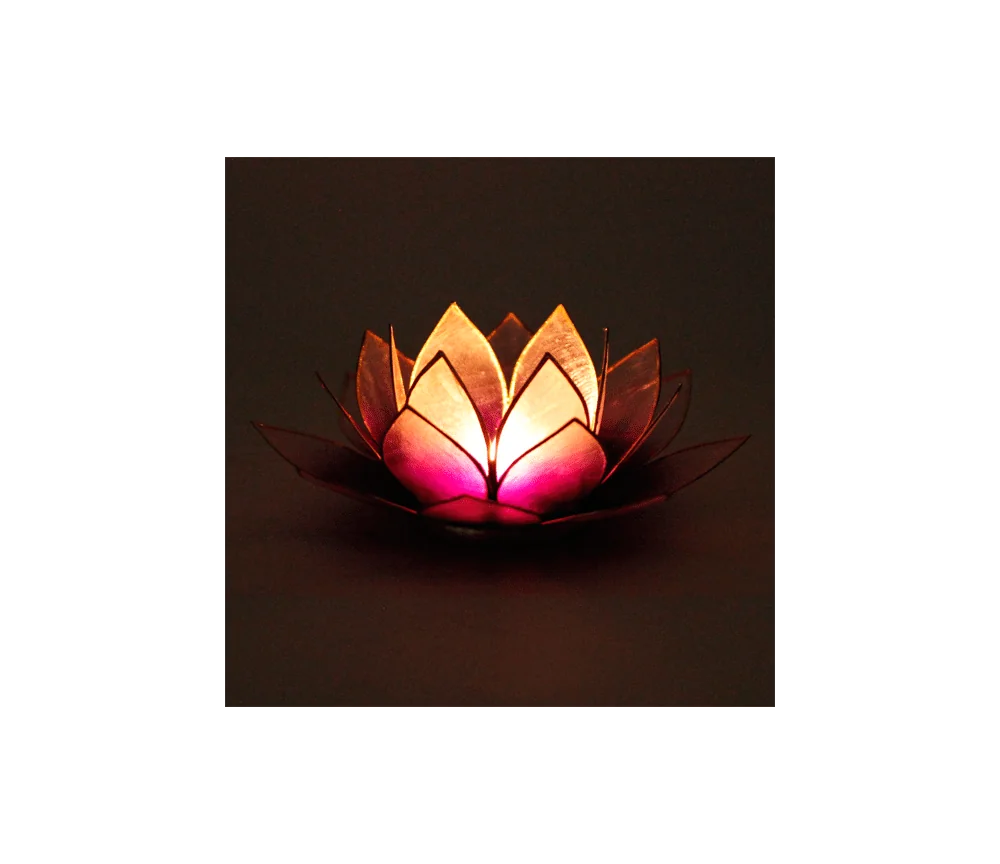 Teelichthalter - Capiz Muschel - Lotus Licht - Violett & hell Violett mit Gold - ca. 13,5x5,5 cm