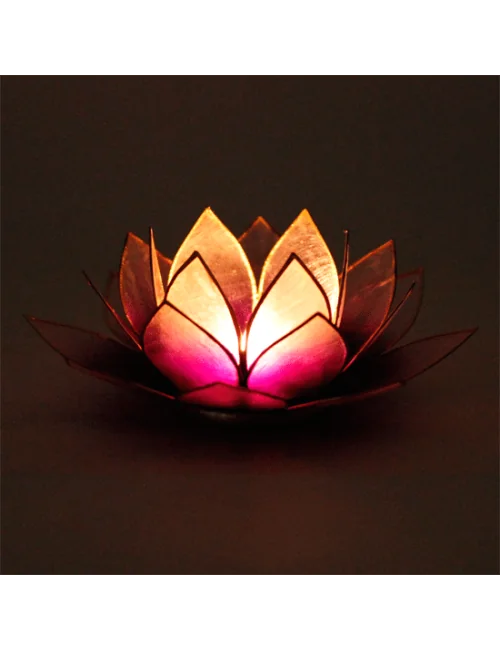 Teelichthalter - Capiz Muschel - Lotus Licht - Violett & hell Violett mit Gold - ca. 13,5x5,5 cm