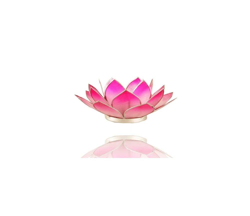 Teelichthalter - Capiz Muschel - Lotus Licht - Pink/Rosa mit silber - ca. 13,5x5,5 cm