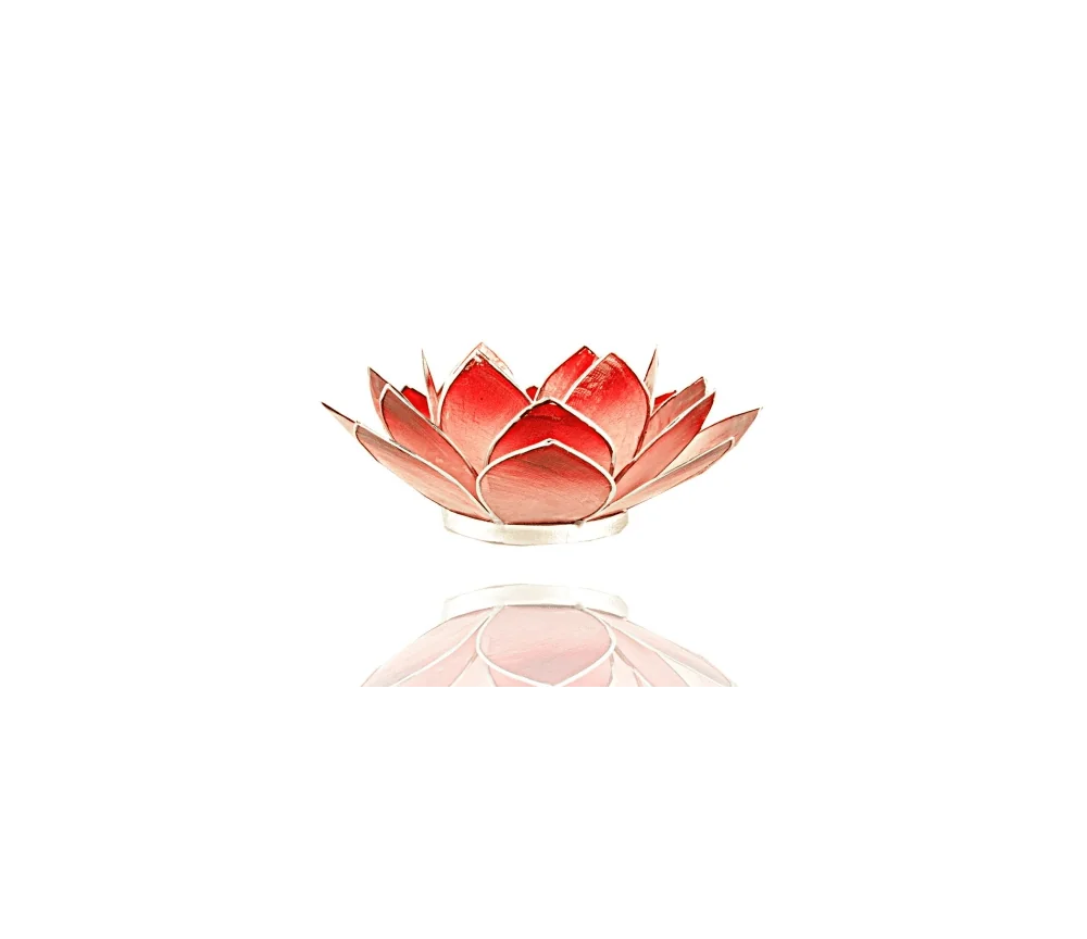 Teelichthalter - Capiz Muschel - Lotus Licht - Rot mit silber - ca. 13,5x5,5 cm