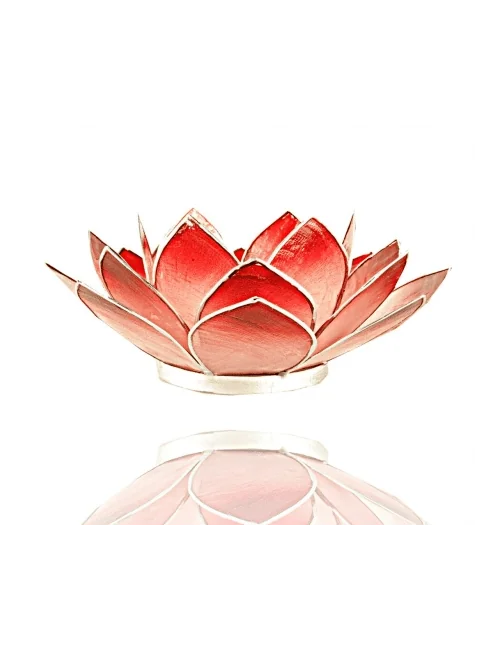 Teelichthalter - Capiz Muschel - Lotus Licht - Rot mit silber - ca. 13,5x5,5 cm