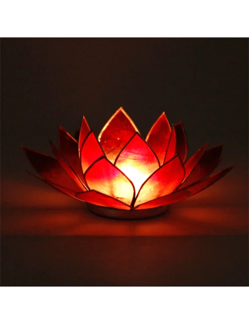 Teelichthalter - Capiz Muschel - Lotus Licht - Rot mit silber - ca. 13,5x5,5 cm