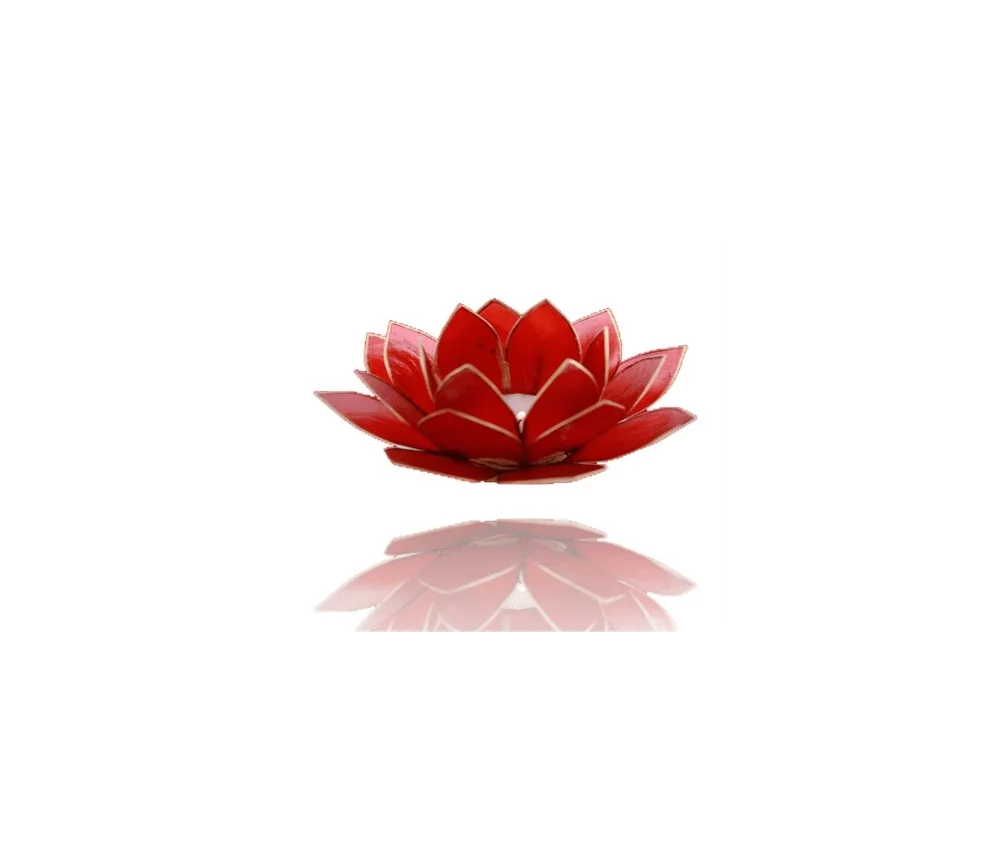 Teelichthalter - Capiz Muschel - Lotus Licht - Chakra - 1stes - Rot mit Gold - ca. 13,5x5,5 cm