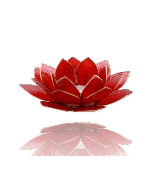 Teelichthalter - Capiz Muschel - Lotus Licht - Chakra - 1stes - Rot mit Gold - ca. 13,5x5,5 cm