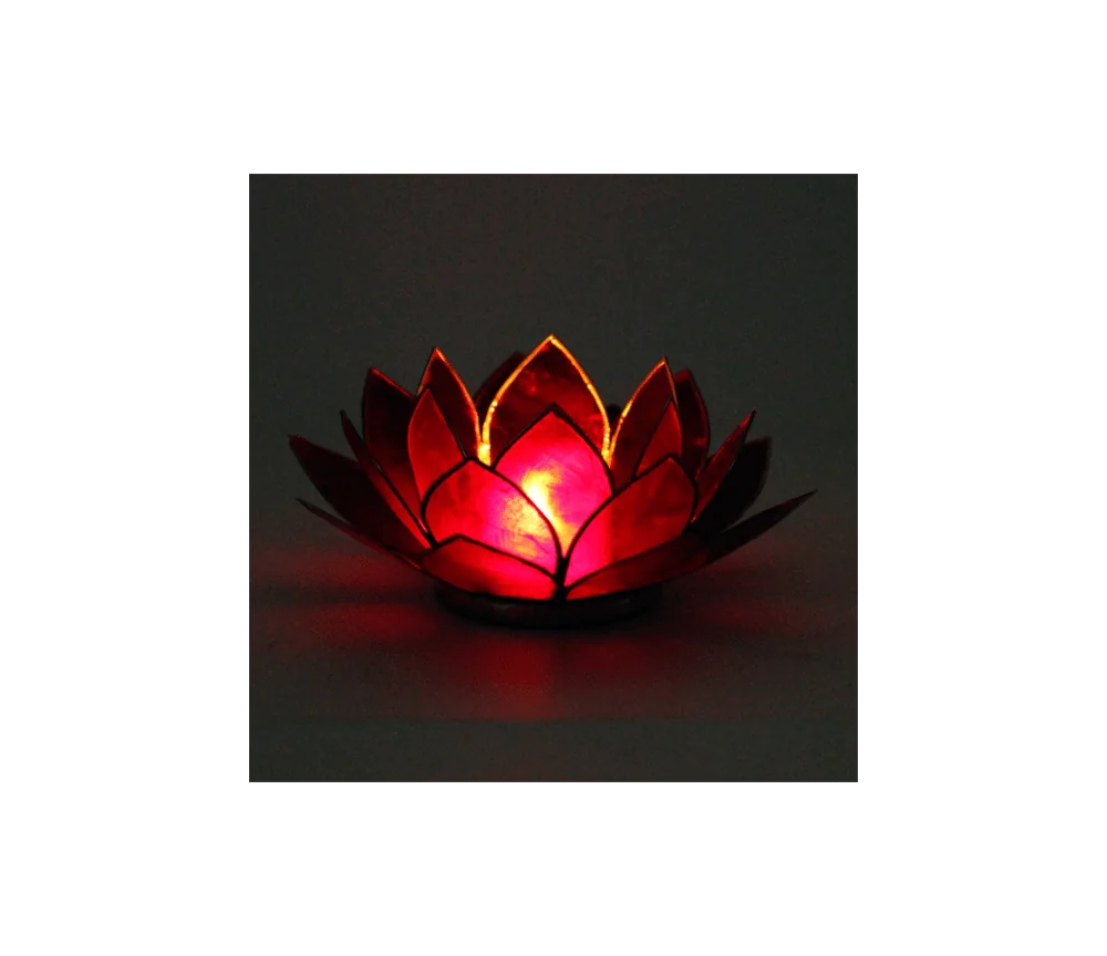 Teelichthalter - Capiz Muschel - Lotus Licht - Chakra - 1stes - Rot mit Gold - ca. 13,5x5,5 cm