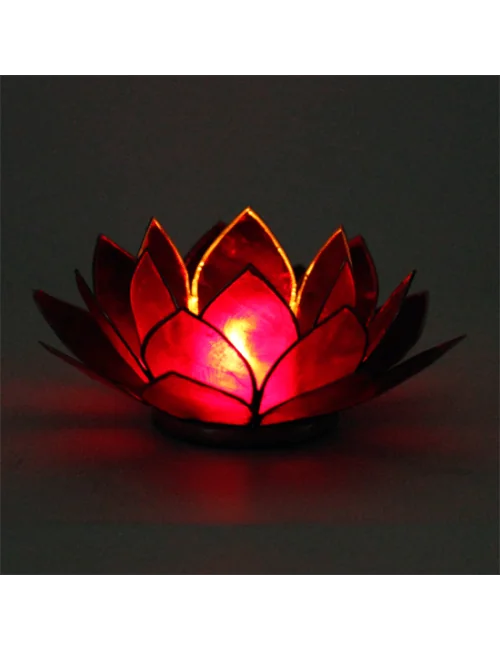 Teelichthalter - Capiz Muschel - Lotus Licht - Chakra - 1stes - Rot mit Gold - ca. 13,5x5,5 cm
