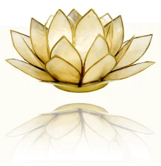 Teelichthalter - Capiz Muschel - Lotus Licht - Beige/Gold mit Gold - ca. 13,5x5,5 cm