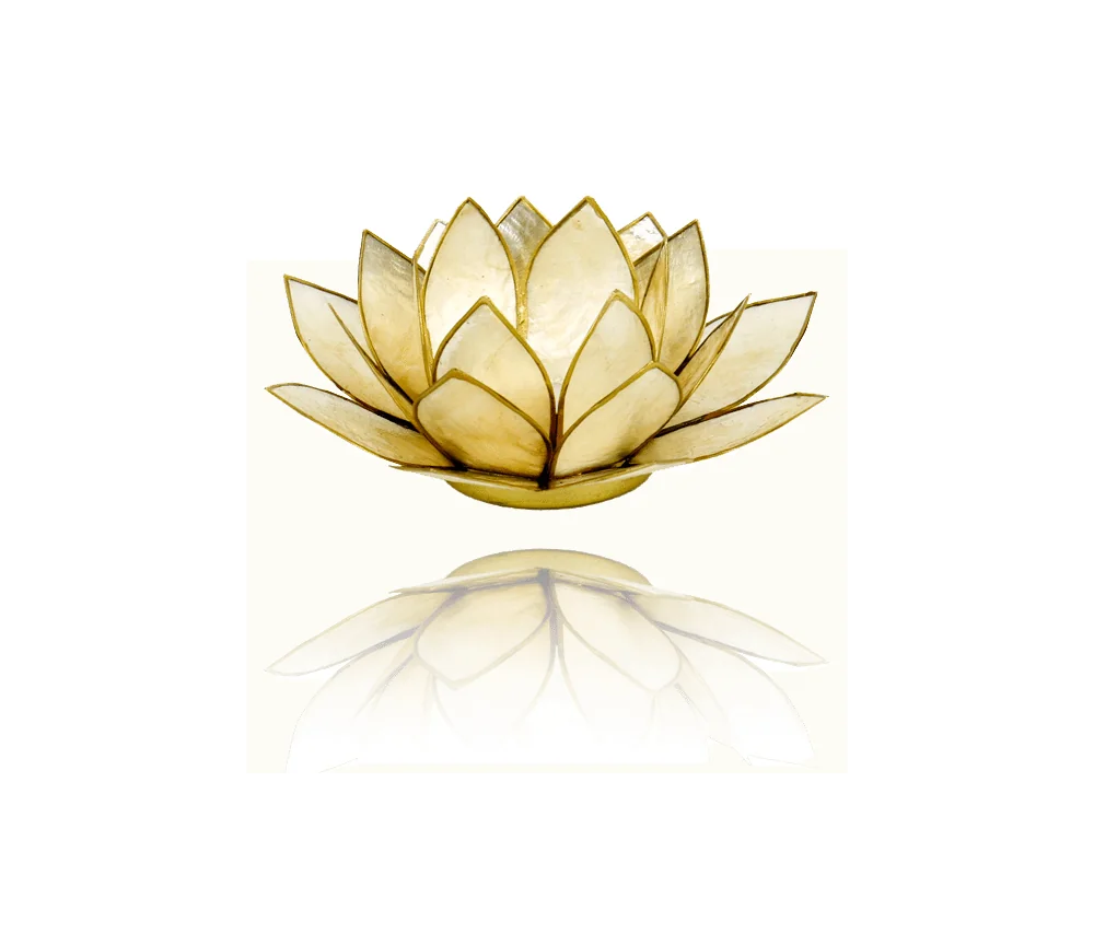 Teelichthalter - Capiz Muschel - Lotus Licht - Beige/Gold mit Gold - ca. 13,5x5,5 cm