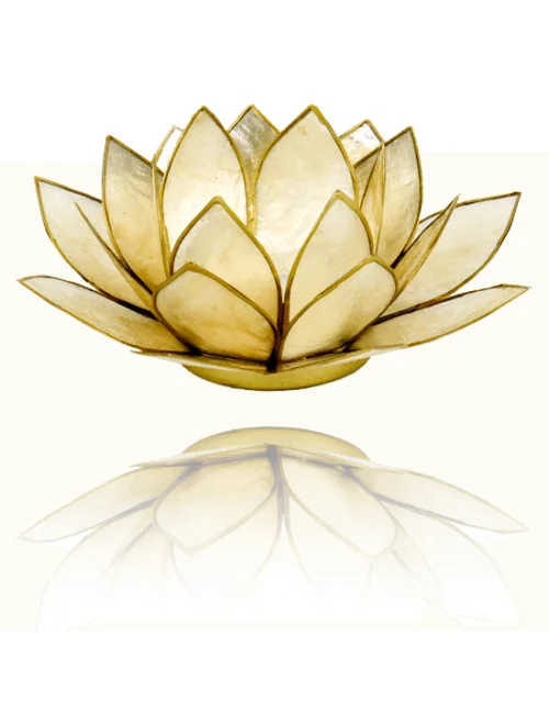 Teelichthalter - Capiz Muschel - Lotus Licht - Beige/Gold mit Gold - ca. 13,5x5,5 cm