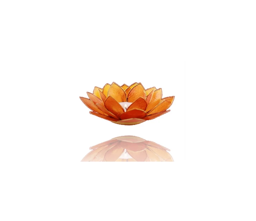 Teelichthalter - Capiz Muschel - Lotus Licht - Chakra - 2stes - Orange mit Gold - ca. 13,5x5,5 cm