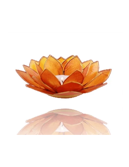 Teelichthalter - Capiz Muschel - Lotus Licht - Chakra - 2stes - Orange mit Gold - ca. 13,5x5,5 cm