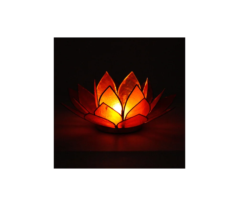 Teelichthalter - Capiz Muschel - Lotus Licht - Chakra - 2stes - Orange mit Gold - ca. 13,5x5,5 cm