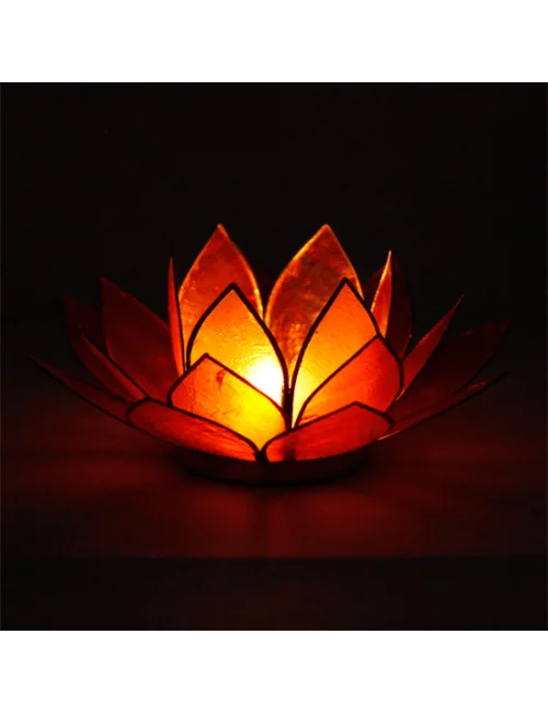 Teelichthalter - Capiz Muschel - Lotus Licht - Chakra - 2stes - Orange mit Gold - ca. 13,5x5,5 cm