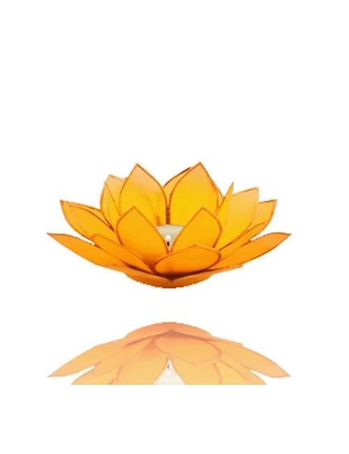 Teelichthalter - Capiz Muschel - Lotus Licht - Chakra - 3stes - Gelb mit Gold - ca. 13,5x5,5 cm