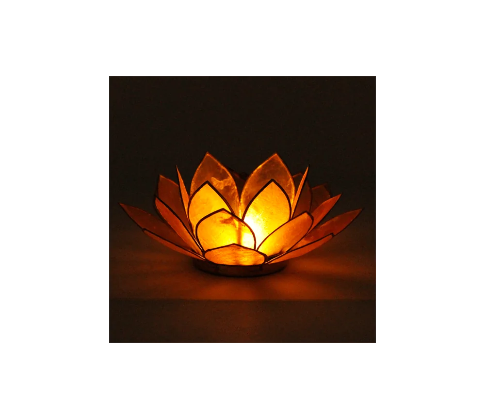 Teelichthalter - Capiz Muschel - Lotus Licht - Chakra - 3stes - Gelb mit Gold - ca. 13,5x5,5 cm