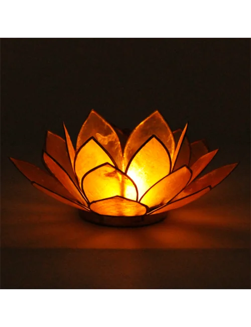 Teelichthalter - Capiz Muschel - Lotus Licht - Chakra - 3stes - Gelb mit Gold - ca. 13,5x5,5 cm