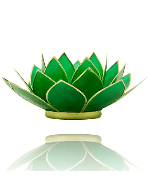 Teelichthalter - Capiz Muschel - Lotus Licht - Chakra - 4stes - Grün mit Gold - ca. 13,5x5,5 cm