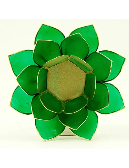 Teelichthalter - Capiz Muschel - Lotus Licht - Chakra - 4stes - Grün mit Gold - ca. 13,5x5,5 cm