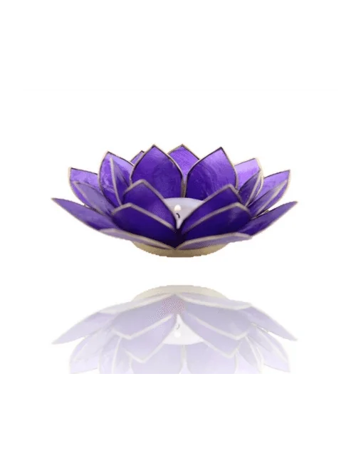 Teelichthalter - Capiz Muschel - Lotus Licht - Chakra - 6stes - Indigo mit Gold - ca. 13,5x5,5 cm