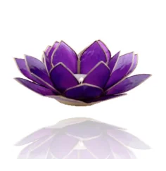 Teelichthalter - Capiz Muschel - Lotus Licht - Chakra - 7stes - Violett mit Gold - ca. 13,5x5,5 cm