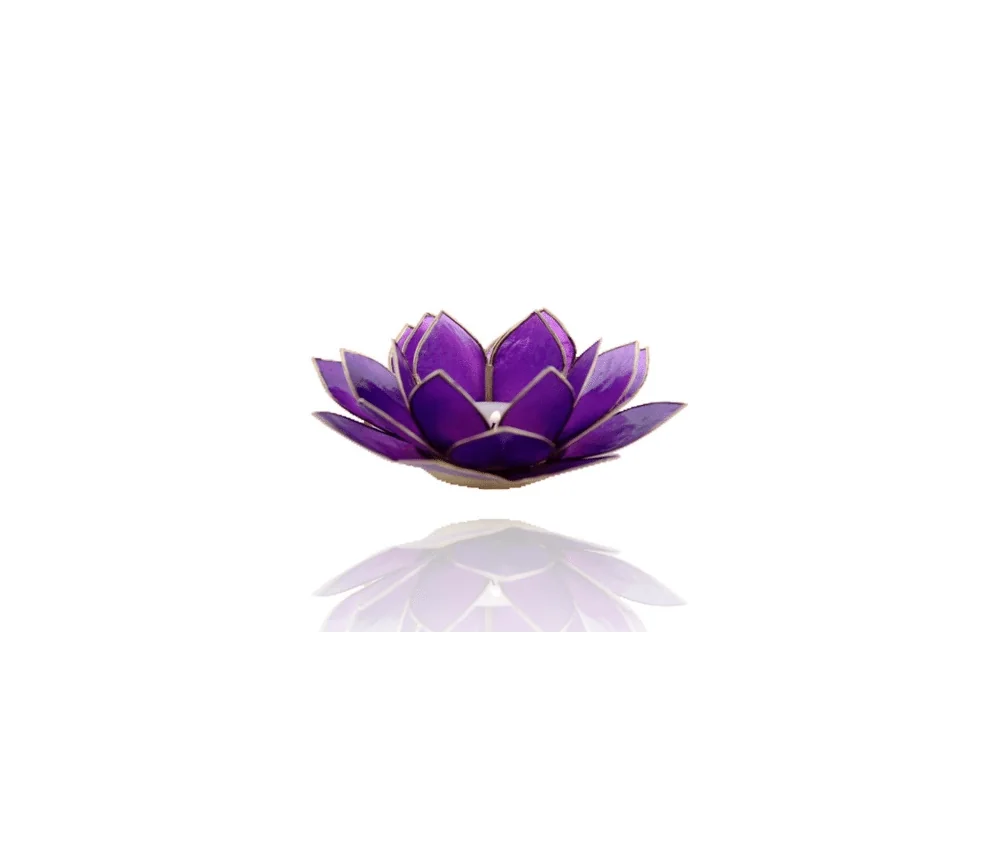 Teelichthalter - Capiz Muschel - Lotus Licht - Chakra - 7stes - Violett mit Gold - ca. 13,5x5,5 cm