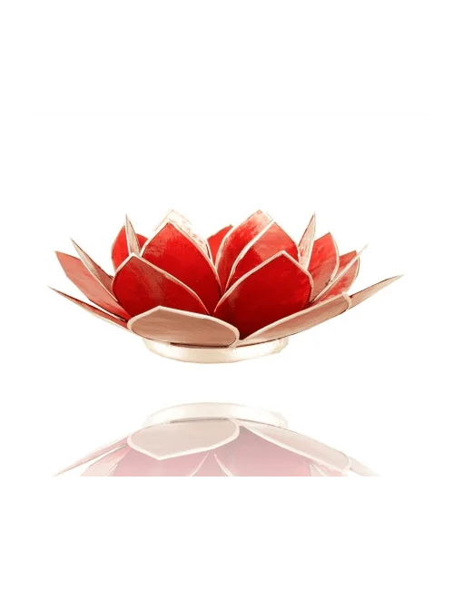 Teelichthalter - Capiz Muschel - Lotus Licht - Chakra - 1stes - Rot mit Silber - ca. 13,5x5,5 cm