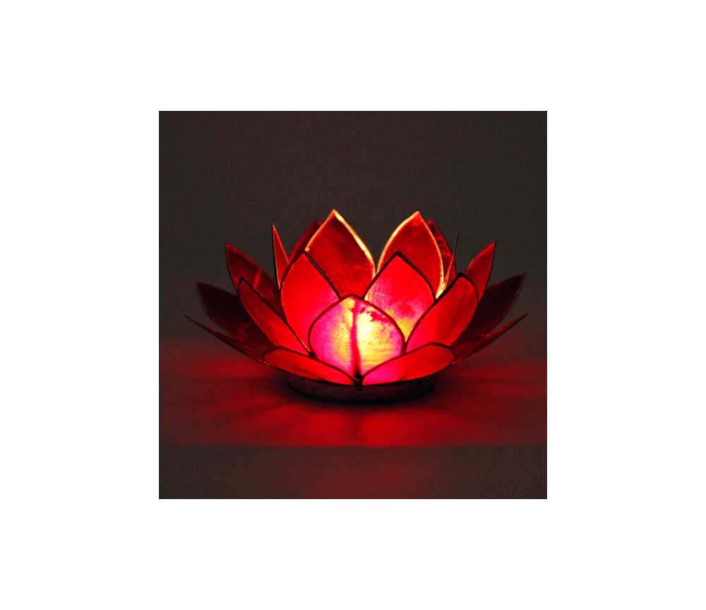 Teelichthalter - Capiz Muschel - Lotus Licht - Chakra - 1stes - Rot mit Silber - ca. 13,5x5,5 cm