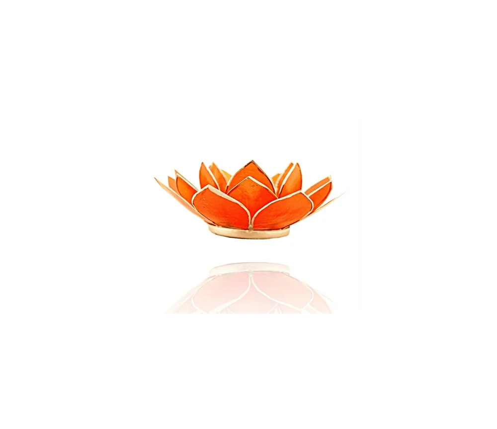 Teelichthalter - Capiz Muschel - Lotus Licht - Chakra - 2stes - Orange mit Silber - ca. 13,5x5,5 cm
