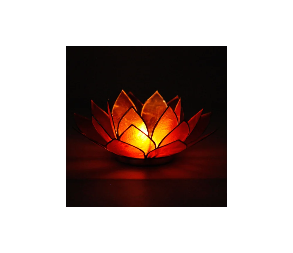 Teelichthalter - Capiz Muschel - Lotus Licht - Chakra - 2stes - Orange mit Silber - ca. 13,5x5,5 cm