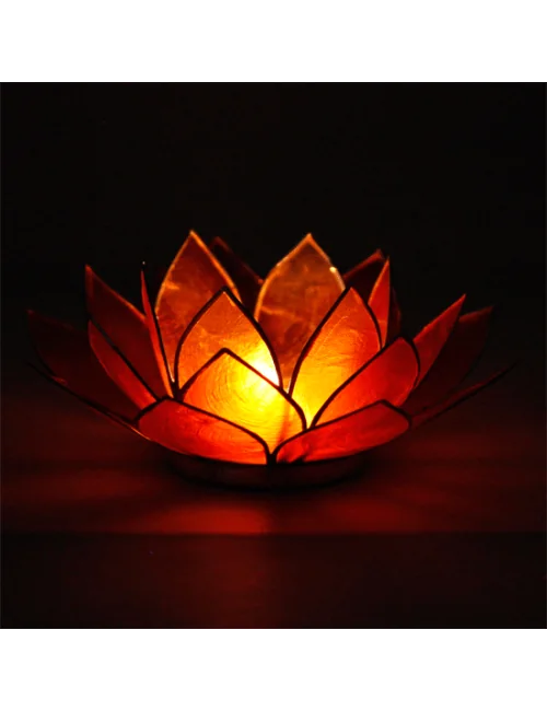 Teelichthalter - Capiz Muschel - Lotus Licht - Chakra - 2stes - Orange mit Silber - ca. 13,5x5,5 cm
