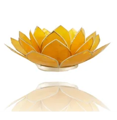 Teelichthalter - Capiz Muschel - Lotus Licht - Chakra - 3stes - Gelb mit Silber - ca. 13,5x5,5 cm