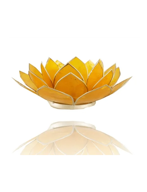 Teelichthalter - Capiz Muschel - Lotus Licht - Chakra - 3stes - Gelb mit Silber - ca. 13,5x5,5 cm