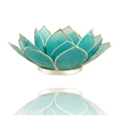 Teelichthalter - Capiz Muschel - Lotus Licht - Chakra - 5stes - Hellblau mit Silber - ca. 13,5x5,5 cm