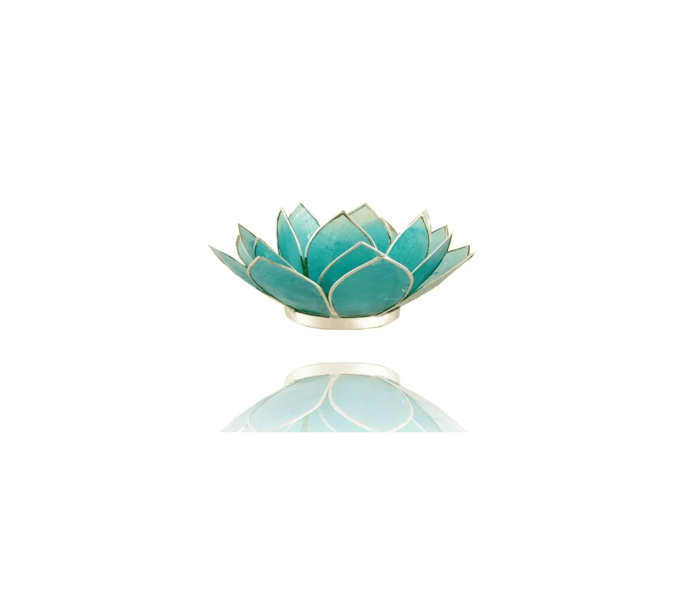 Teelichthalter - Capiz Muschel - Lotus Licht - Chakra - 5stes - Hellblau mit Silber - ca. 13,5x5,5 cm