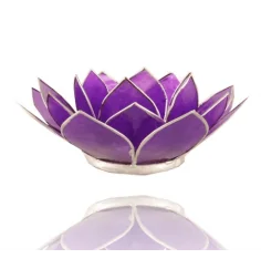 Teelichthalter - Capiz Muschel - Lotus Licht - Chakra - 7stes - Violett mit Silber - ca. 13,5x5,5 cm