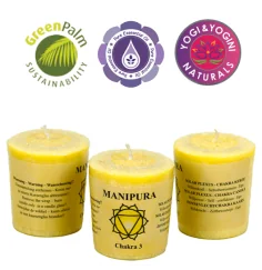 Kerze - Votiv - Chakra - 3tes - Manipura - mit Duft - Gelb - Palmkernwachs - ca. 14 Std. - ca. 4,5x4 cm