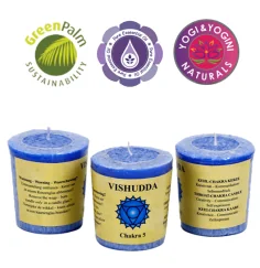 Kerze - Votiv - Chakra - 5tes - Vishudda - mit Duft - Hellblau- Palmkernwachs - ca. 14 Std. - ca. 4,5x4 cm