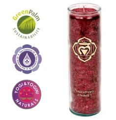 Kerze - Kerze im Glas - Chakra - 1tes - Muladhara - mit Duft - rot - Palmkernwachs - ca. 100 Std.